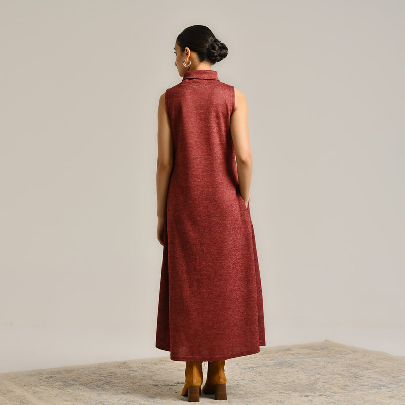 Maroon Woollen Winter Dress with Shrug