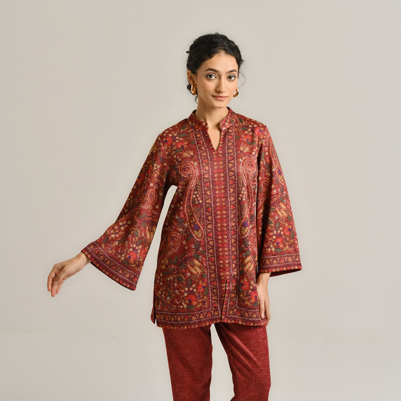 Maroon Kashmiri Inspired Contemporary Woollen Kurta