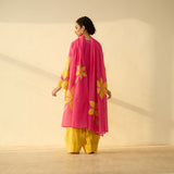 Sundari Kota Doria Cotton Farshi Set with Dupatta - Gulal Pink & Haldi Yellow