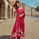 Maroon Pink Floral Flared Kurta