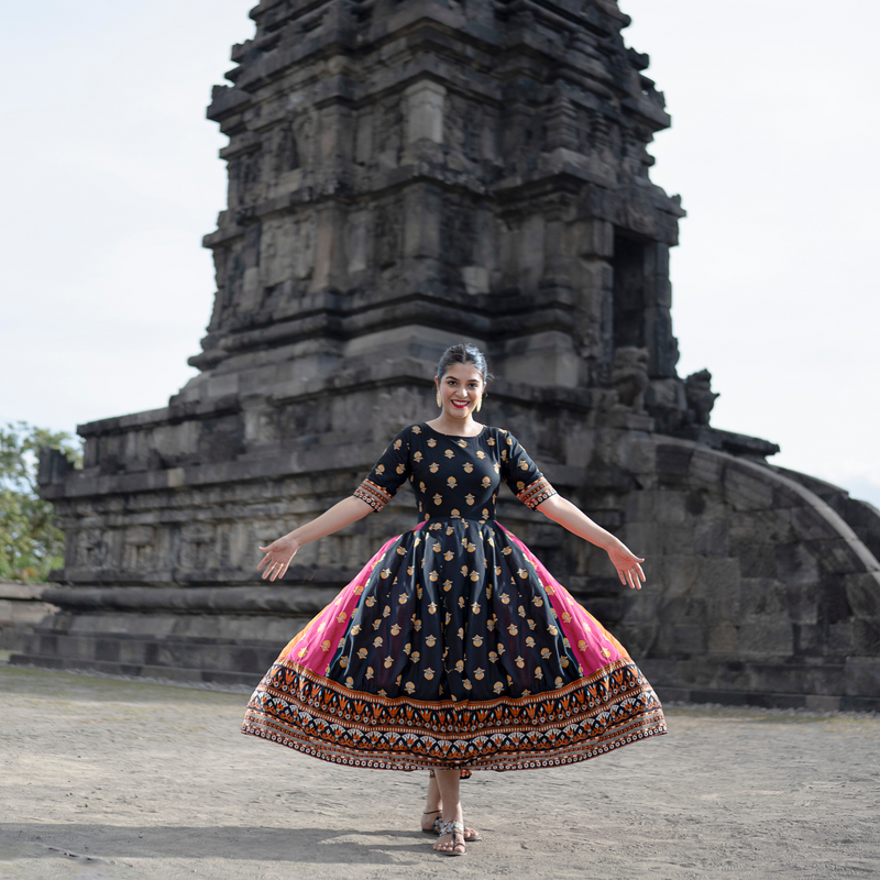 Black Multicoloured Kalidaar Dress