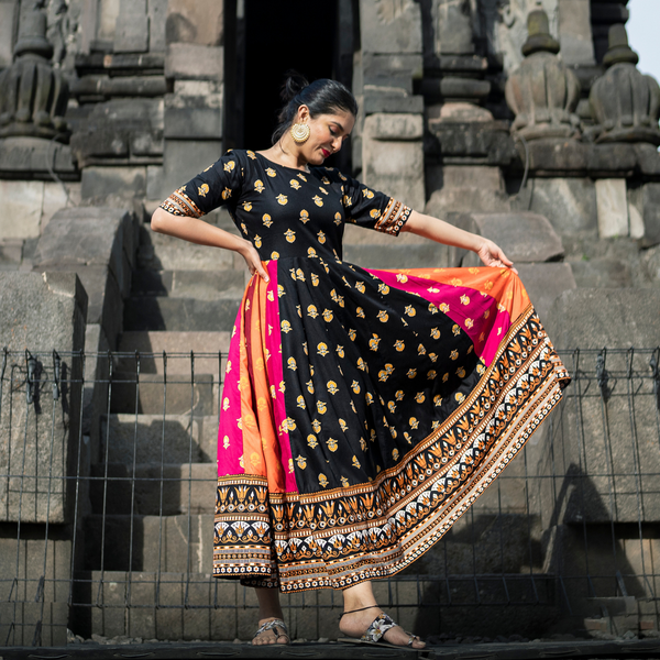 Black Multicoloured Kalidaar Dress