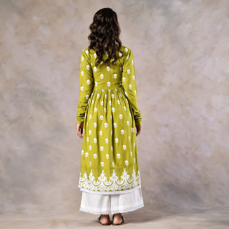 Olive Front Gathered Kurta