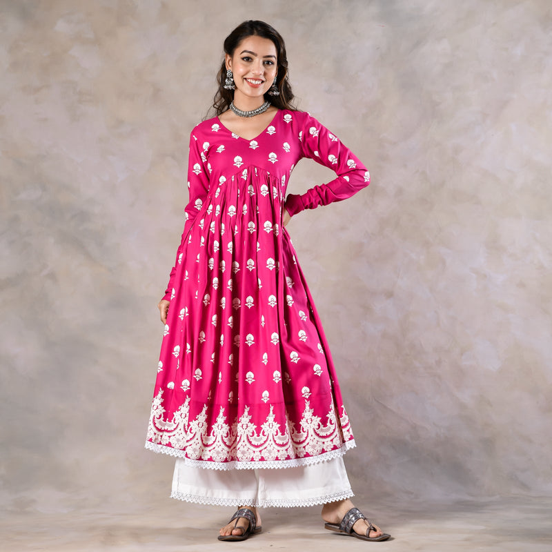 Pink Front Gathered Kurta