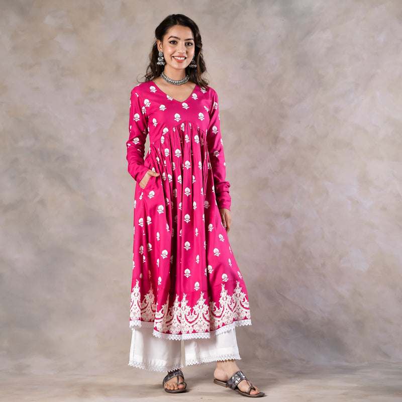 Pink Front Gathered Kurta