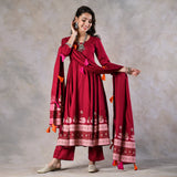 Maroon Pink Floral Flared Kurta
