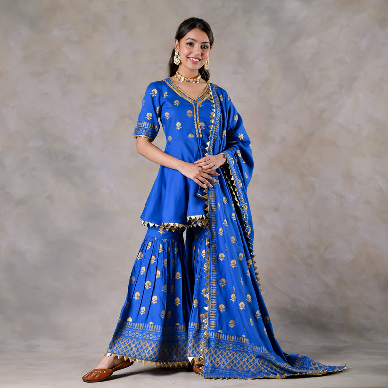 Blue Gota Sharara Kurta Set with Gota Dupatta