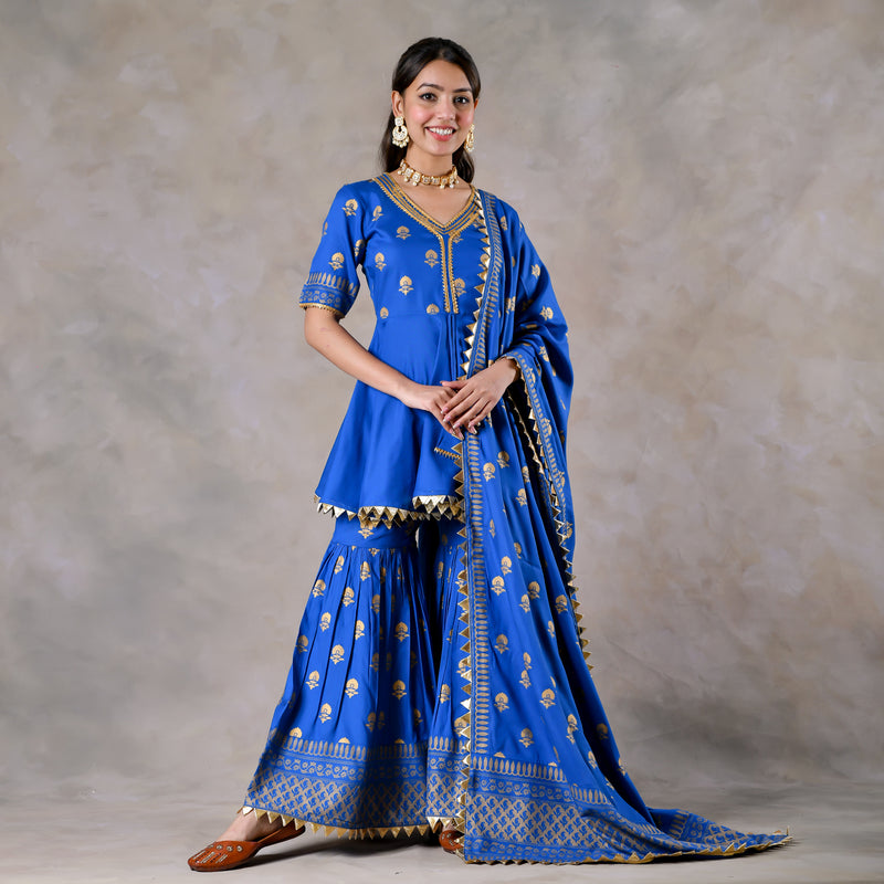 Blue Gota Sharara Kurta Set with Gota Dupatta