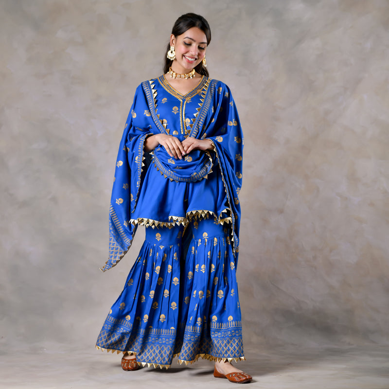 Blue Gota Sharara Kurta Set with Gota Dupatta