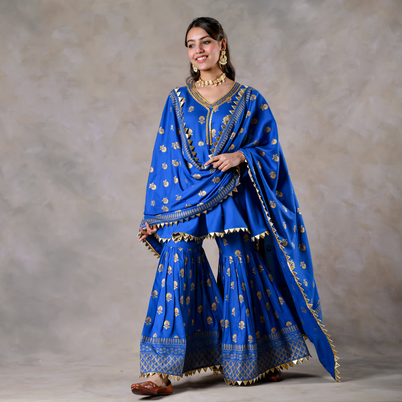 Blue Gota Sharara Kurta Set with Gota Dupatta