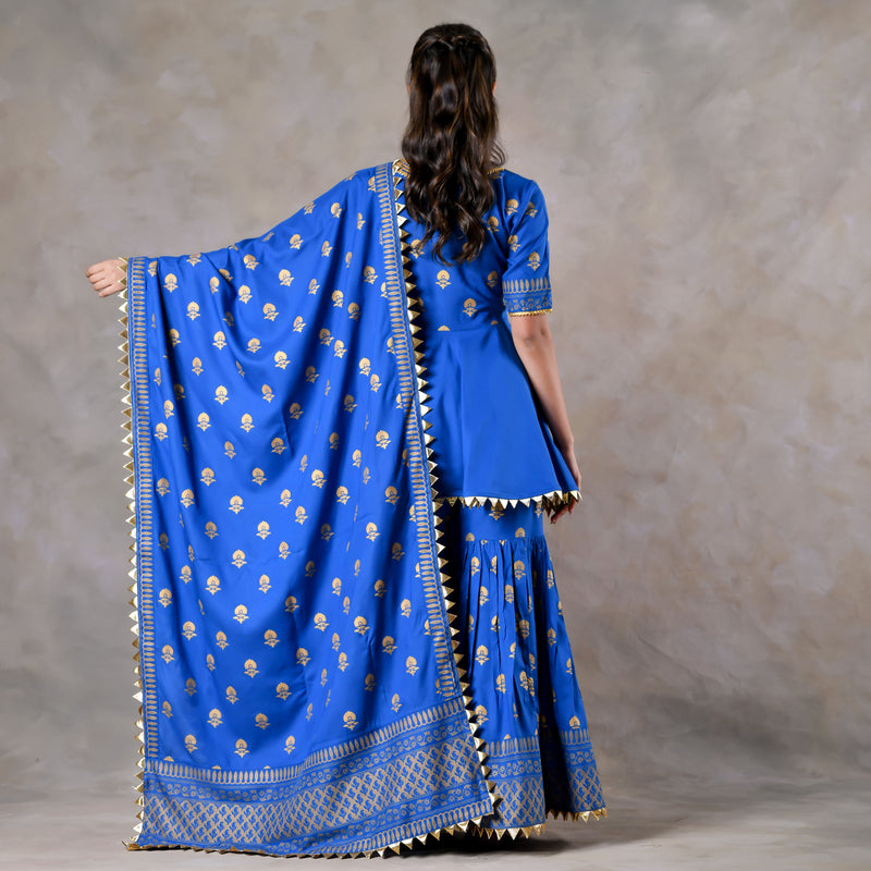 Blue Gota Sharara Kurta Set with Gota Dupatta