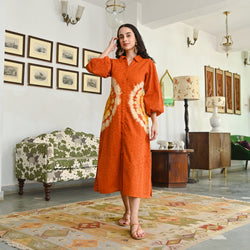 Serene Dawn Rust Multicolor Schiffli Tie Dye Dress