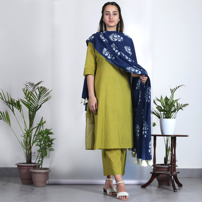 TRENDMALLS Damen Kurta-Set – Stickerei Salwar Anzug, Grün, Mit Dupatta, Vichitra-Seide