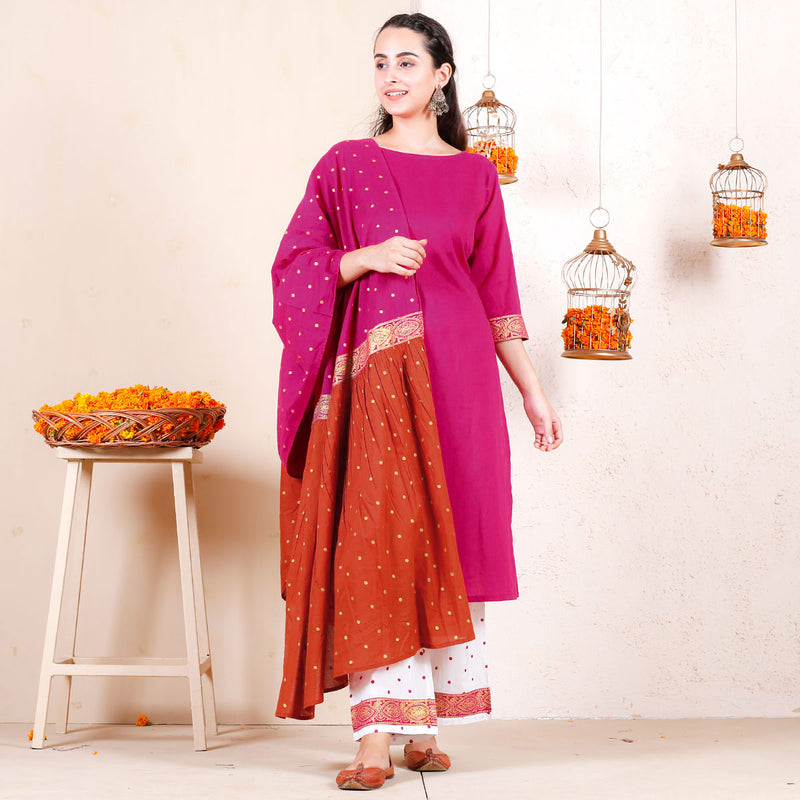 Candy Floss Festive Kurta Pant Set with Frill Dupatta