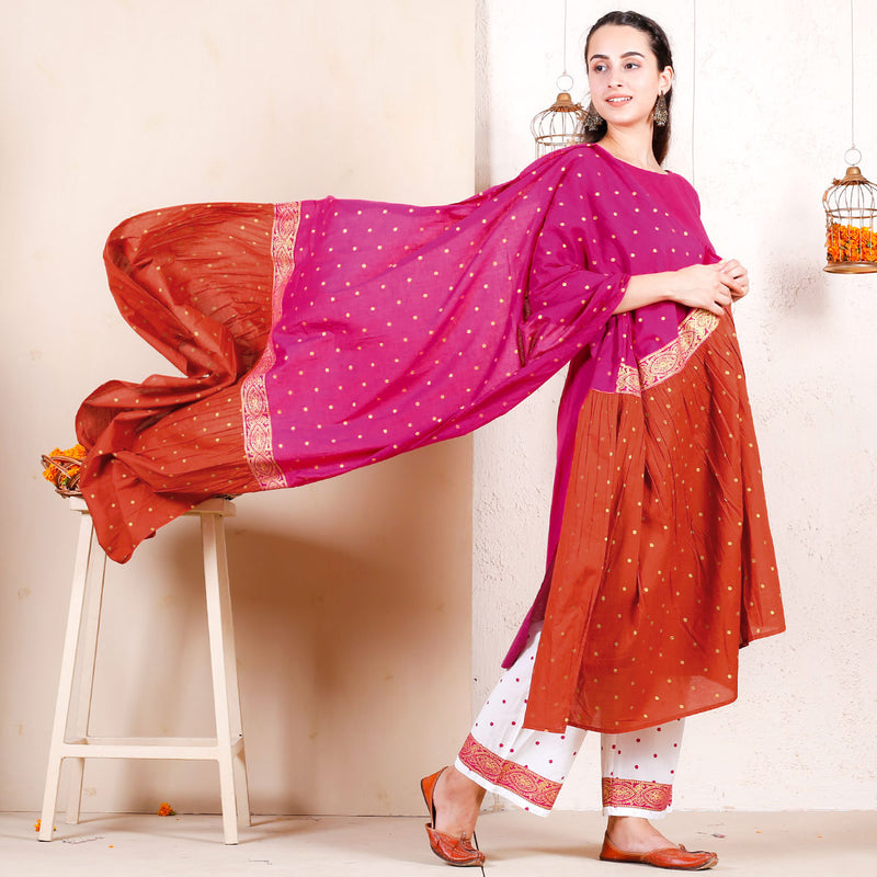 Candy Floss Festive Kurta Pant Set with Frill Dupatta