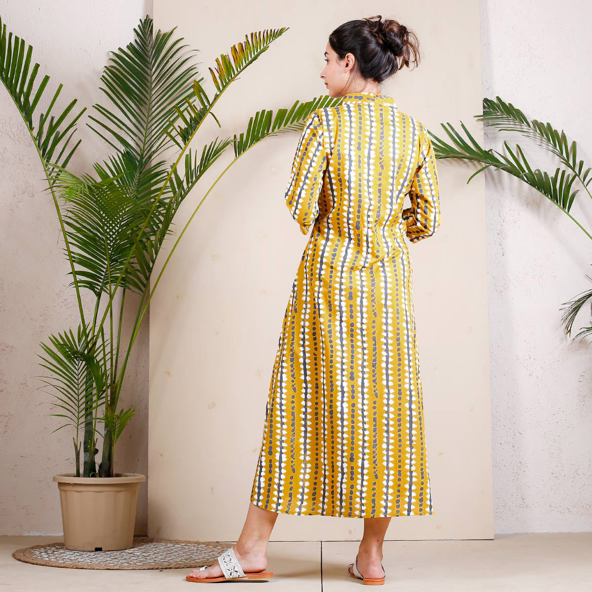 Yellow Stone Printed Shirt Dress