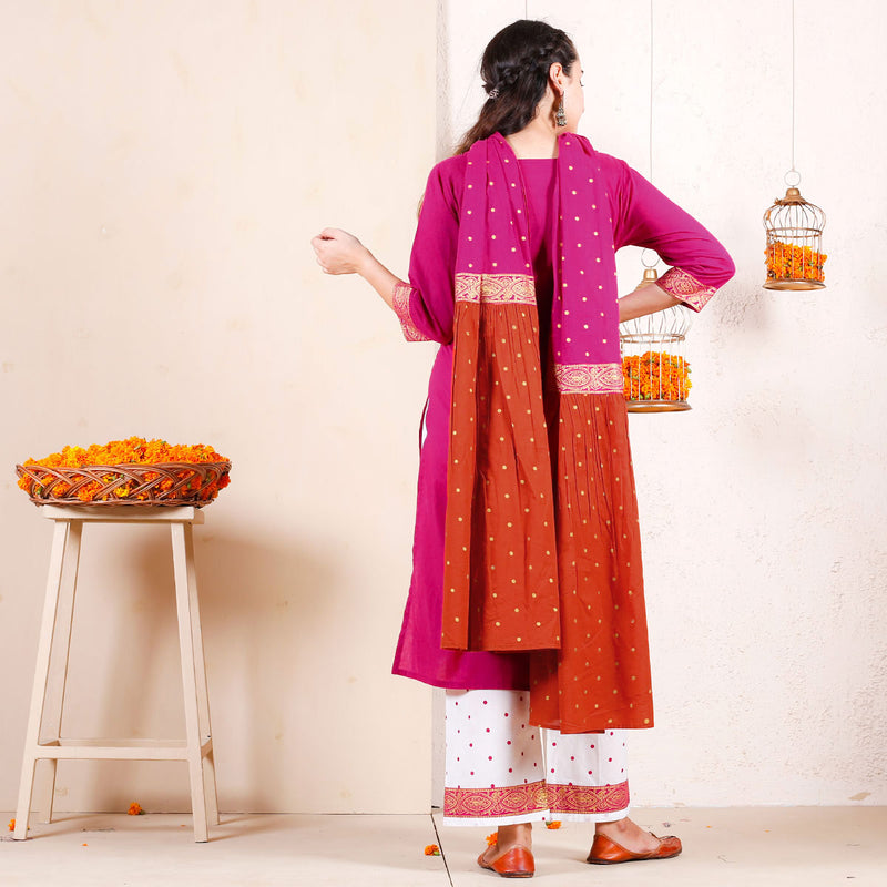 Candy Floss Festive Kurta Pant Set with Frill Dupatta