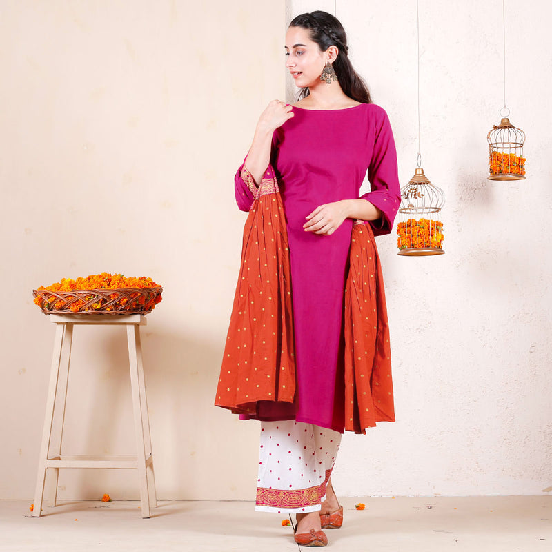 Candy Floss Festive Kurta Pant Set with Frill Dupatta