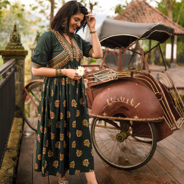 Emerald Green V Neck Alia Cut Dress