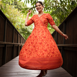 Orange Floral Angrakha Dress