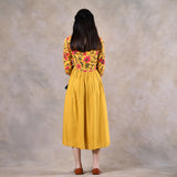 Mustard V Neck Gathered Dress With Tassels - SOM