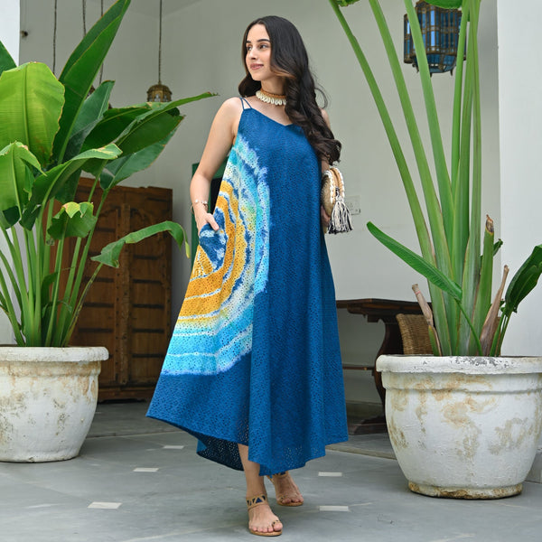 Sweet Soul Blue Schiffli Tie Dye Dress