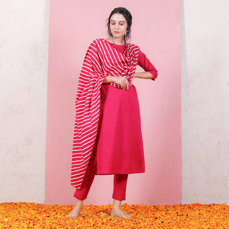 Coral chanderi silk kurta with cropped cigarette pants  Nikasha