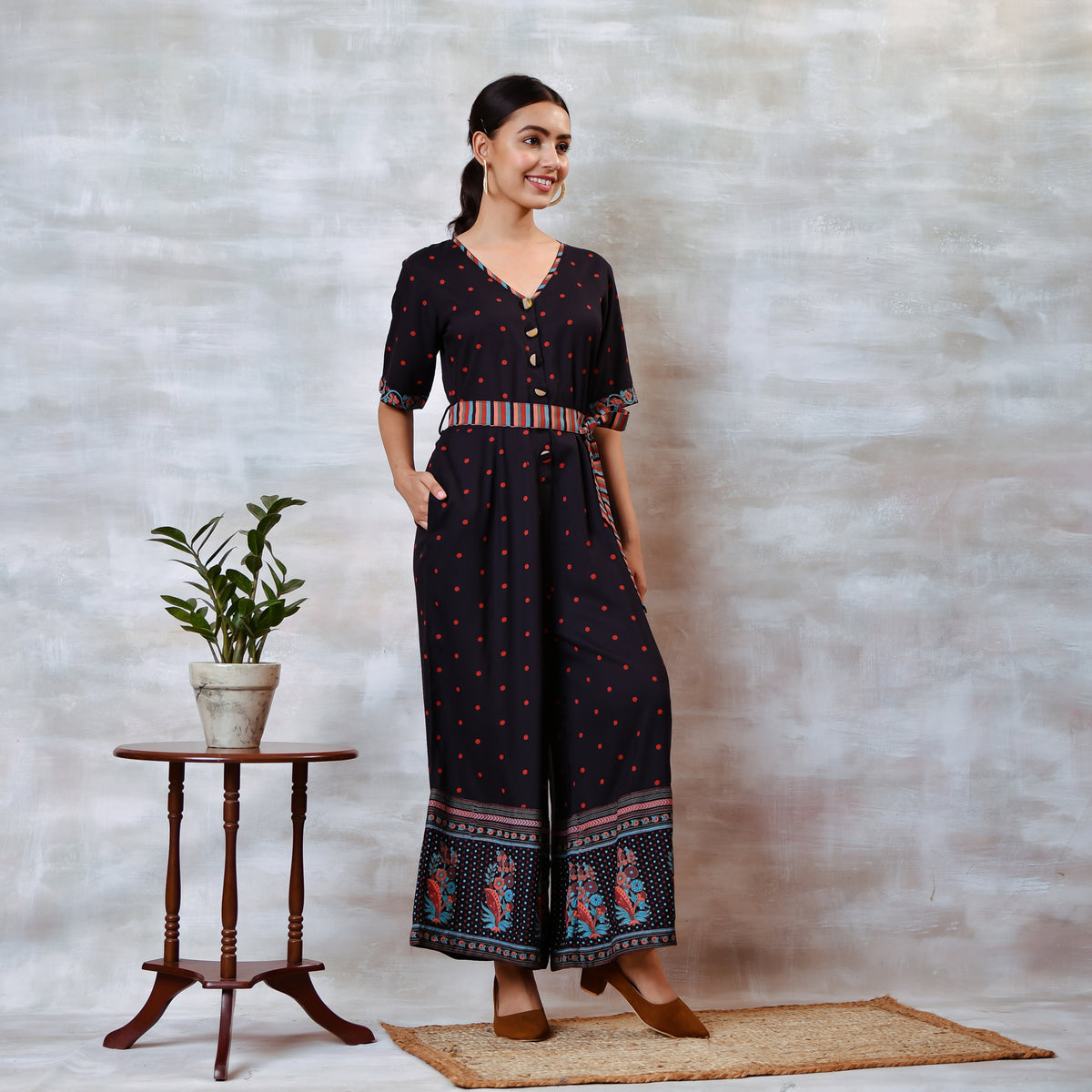 Black Jumpsuit with Belt Details