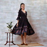 Black Angrakha Flared Dress with Knot Details