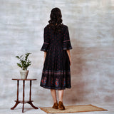 Black Angrakha Flared Dress with Knot Details