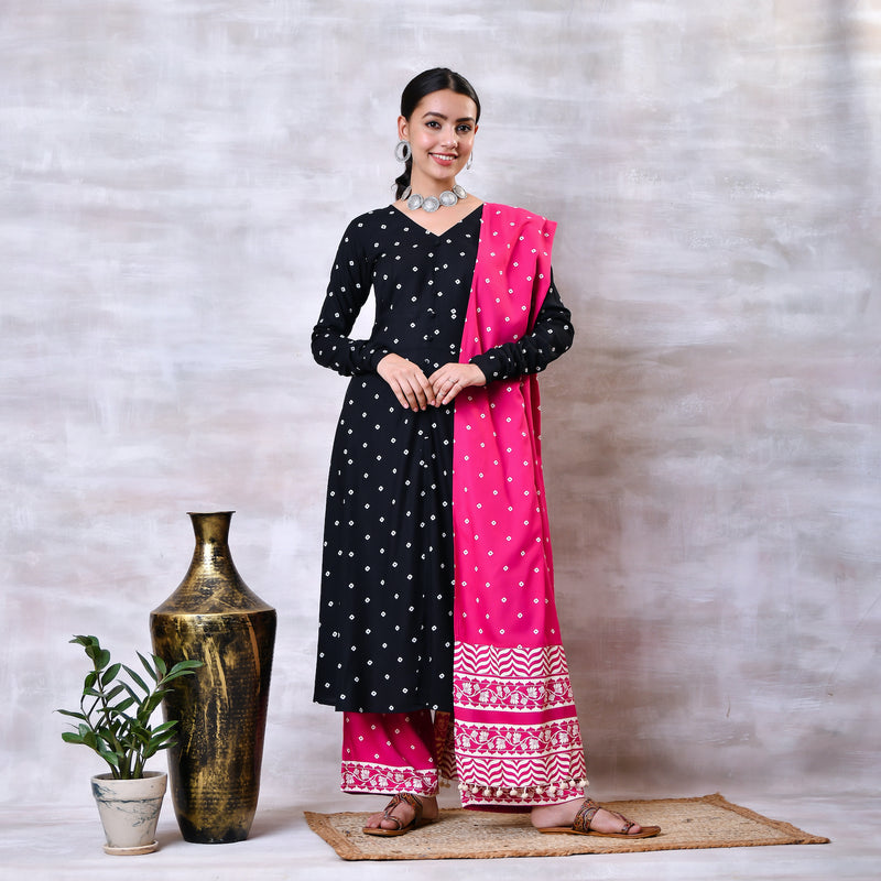 Black & Pink Printed Art Silk Dupatta – Dupatta Bazaar