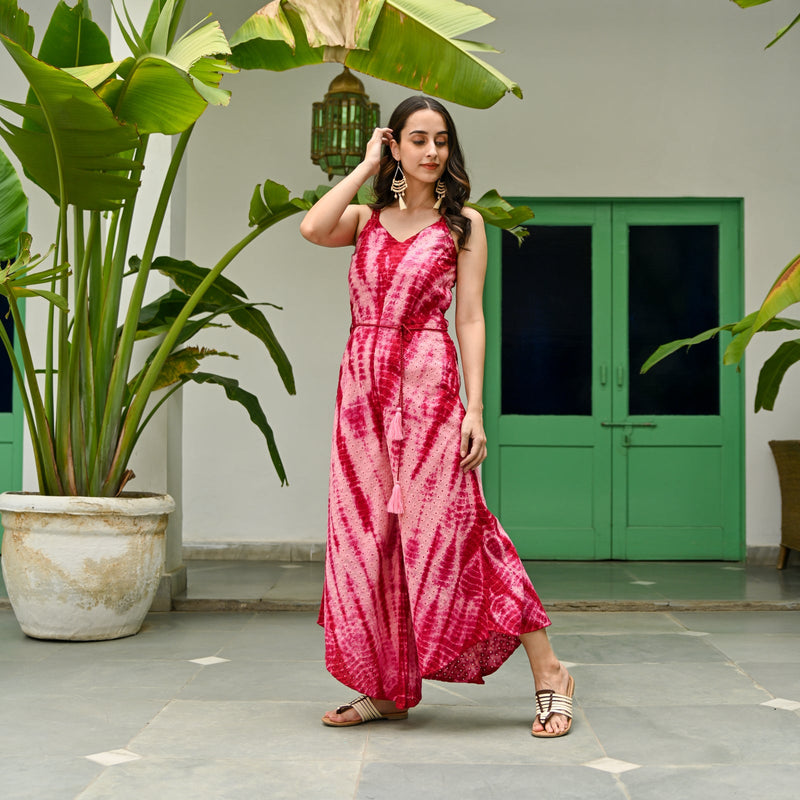 Eternal Blush Pink Schiffli Tie Dye Jumpsuit
