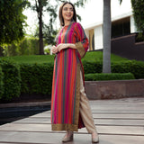 Pink Rust & Grey Striped Long Kurta
