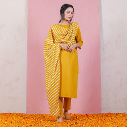 Yellow Kurta Set with Straight Pants & Dupatta