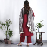 Maroon Salwar Kurta Set with Grey Dupatta