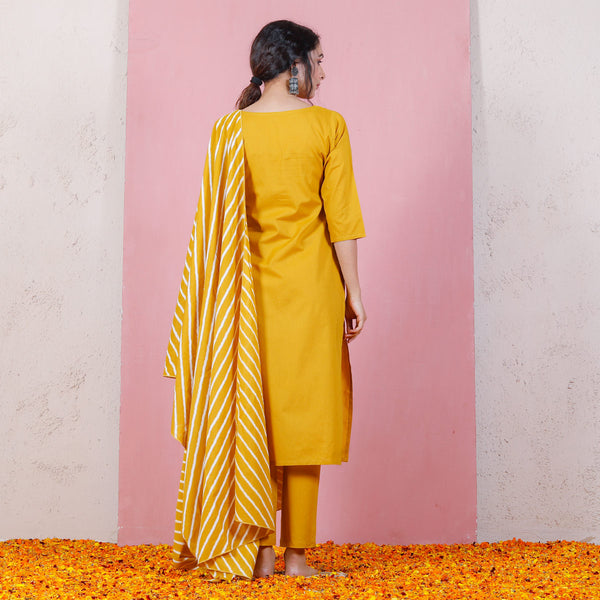 Yellow Kurta Set with Straight Pants & Dupatta