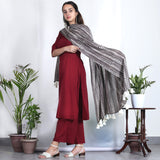 Maroon Salwar Kurta Set with Grey Dupatta