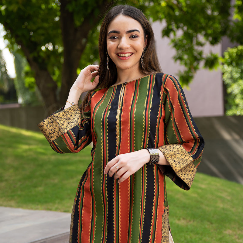 Black Brick & Green Striped Long Kurta