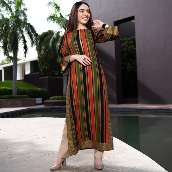 Black Brick & Green Striped Long Kurta