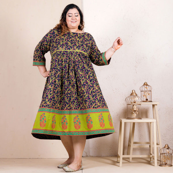 Blue Baghban Printed Gathered Dress - SOY