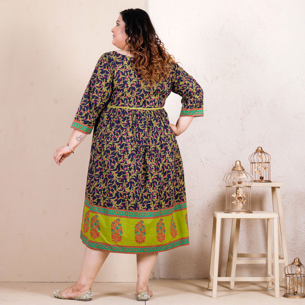 Blue Baghban Printed Gathered Dress - SOY