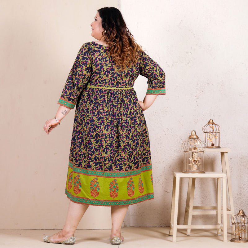 Blue Baghban Printed Gathered Dress - SOY