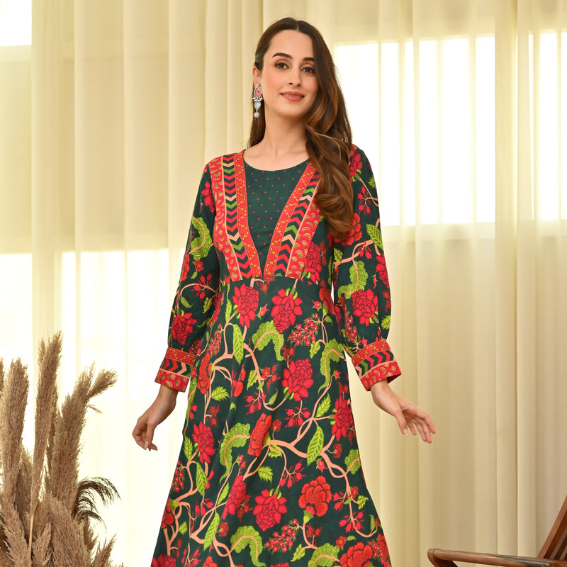Emerald Green Handkerchief Dress with Bishop Sleeves