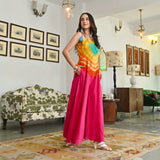 Tranquil Flow Magenta Multicolor Schiffli Tie Dye Jumpsuit