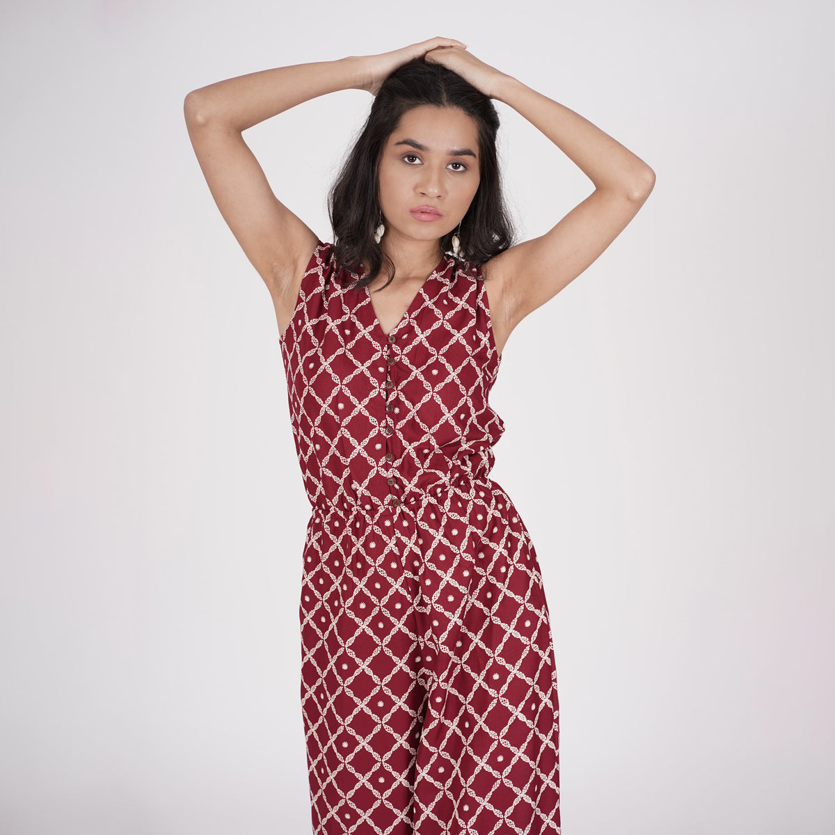 Maroon Front Buttoned Jumpsuit