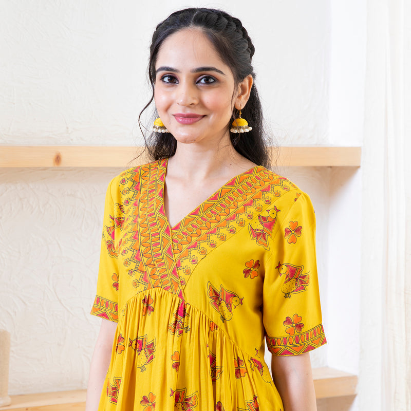 Yellow Peacock Print Dress