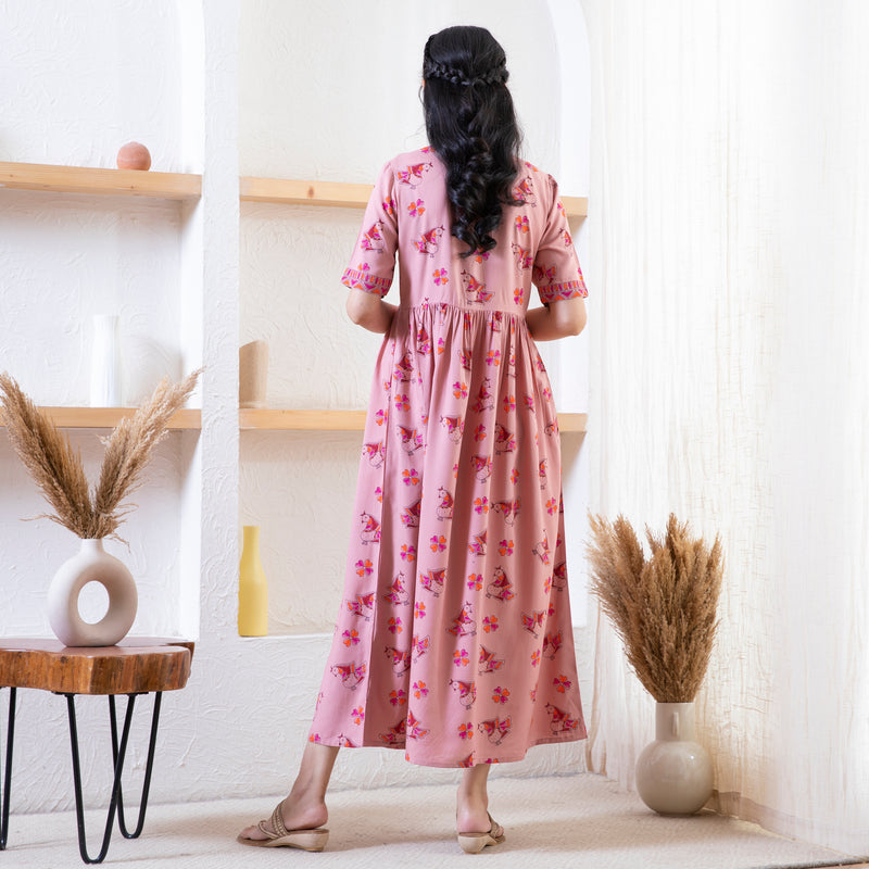 Baby Pink Peacock Print Dress