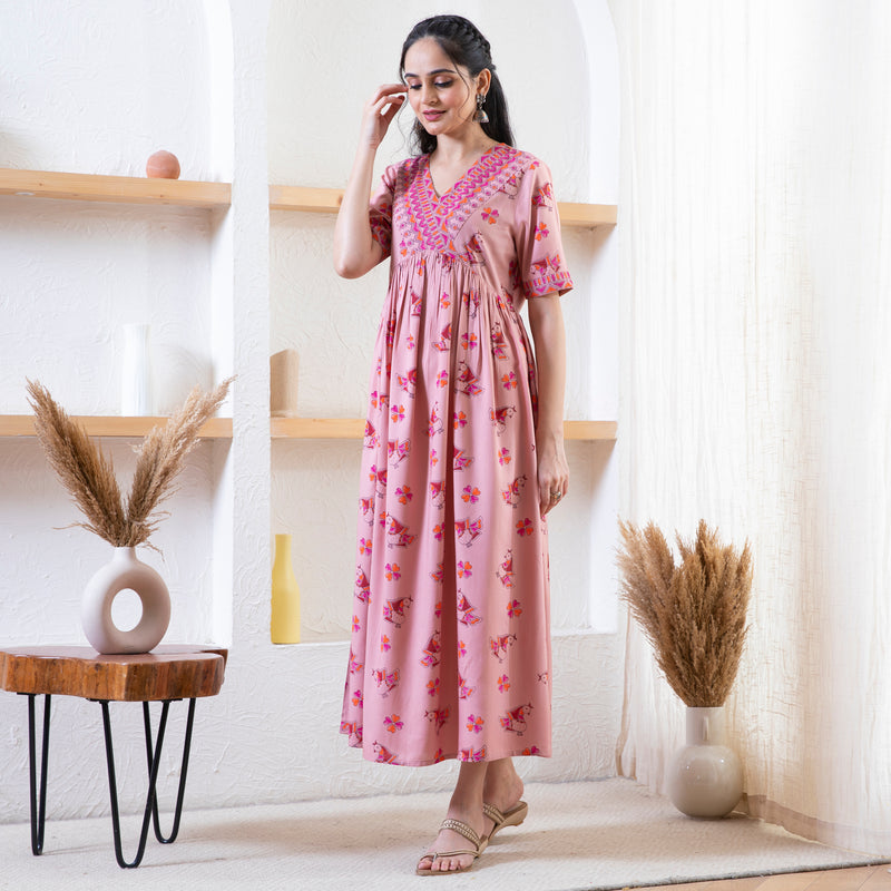 Baby Pink Peacock Print Dress