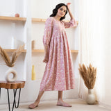 Baby Pink V Neck Front Gathered Dress