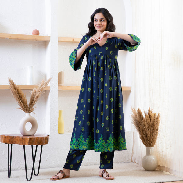 Indigo Myra V Neck Kurta Pant Set